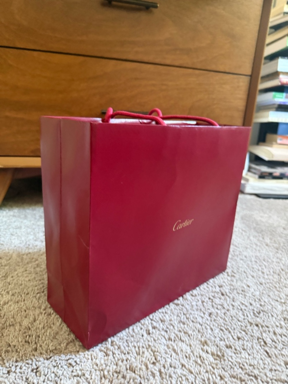 Cartier Deep Red Tote Gift Bag with Rope Handles